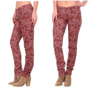 Prana Trinity Red Paisley Low Rise Corduroy Pants Size 8 EUC
